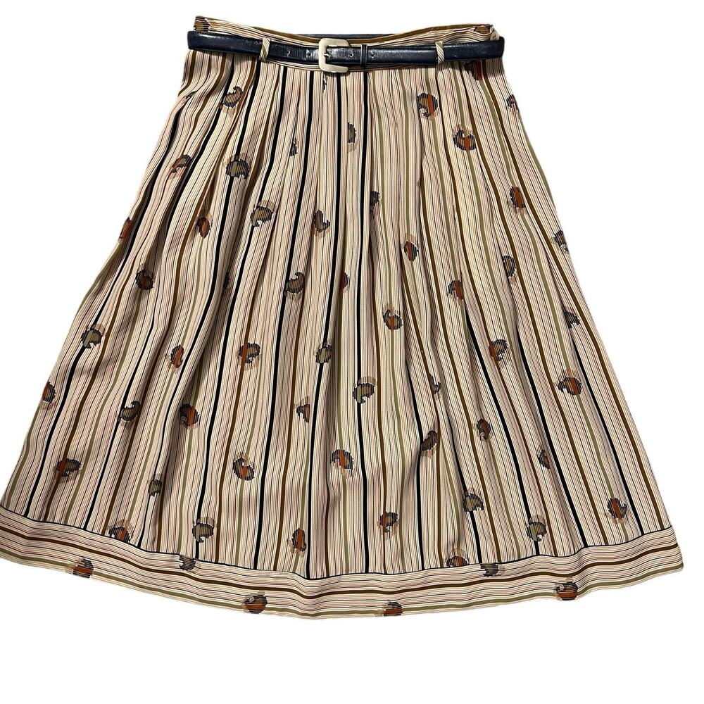 Vintage Skirt A-line Classics Campus
 Belt Leather Brass Pleated Tan Navy Size 4